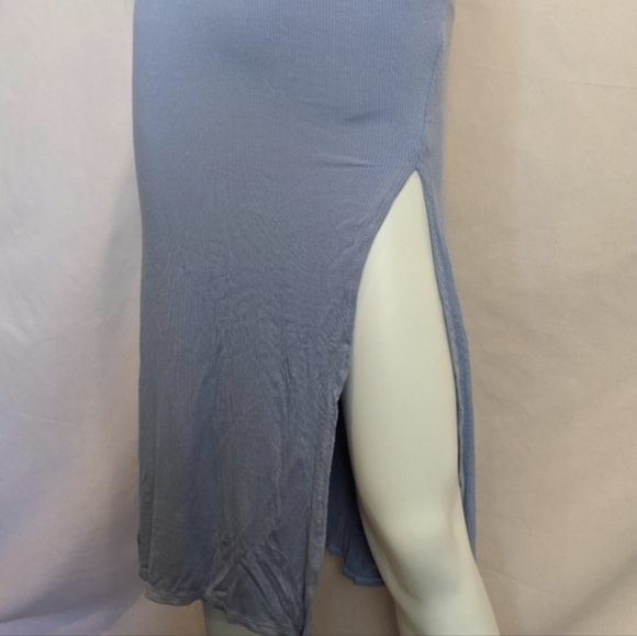 Goodnight Macaroon Blue Purple Yuri Twist Front Ribbed Slit Leg Midi Dress M - Picture 2 of 6